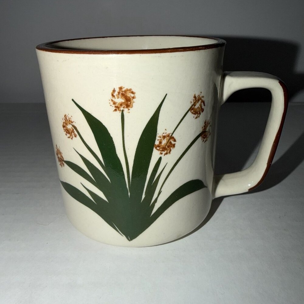 Wildflower Coffee Mug Speckled Stoneware Retro Yellow Floral Vintage